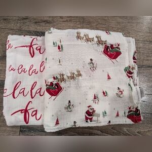 Pottery Barn Swaddle Christmas Santa Blanket Holiday Organic Cotton Baby - 2